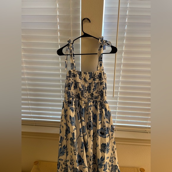 Women's Floral Print Tie Strap Square Neck Ruffle Boho Maxi Dress - Picture 7 of 7